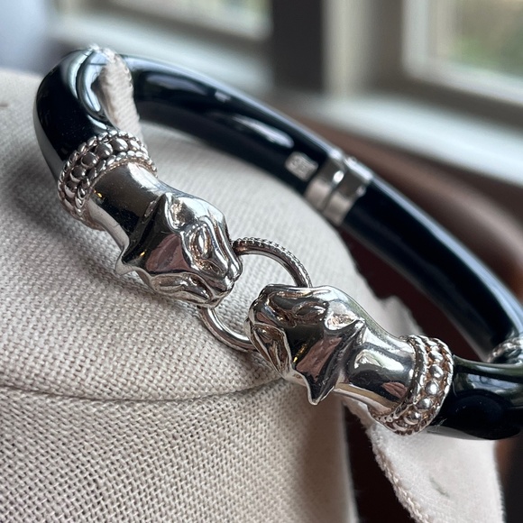Arte d'Argento vintage sterling silver and enamel panther head hinged bracelet - Picture 1 of 15